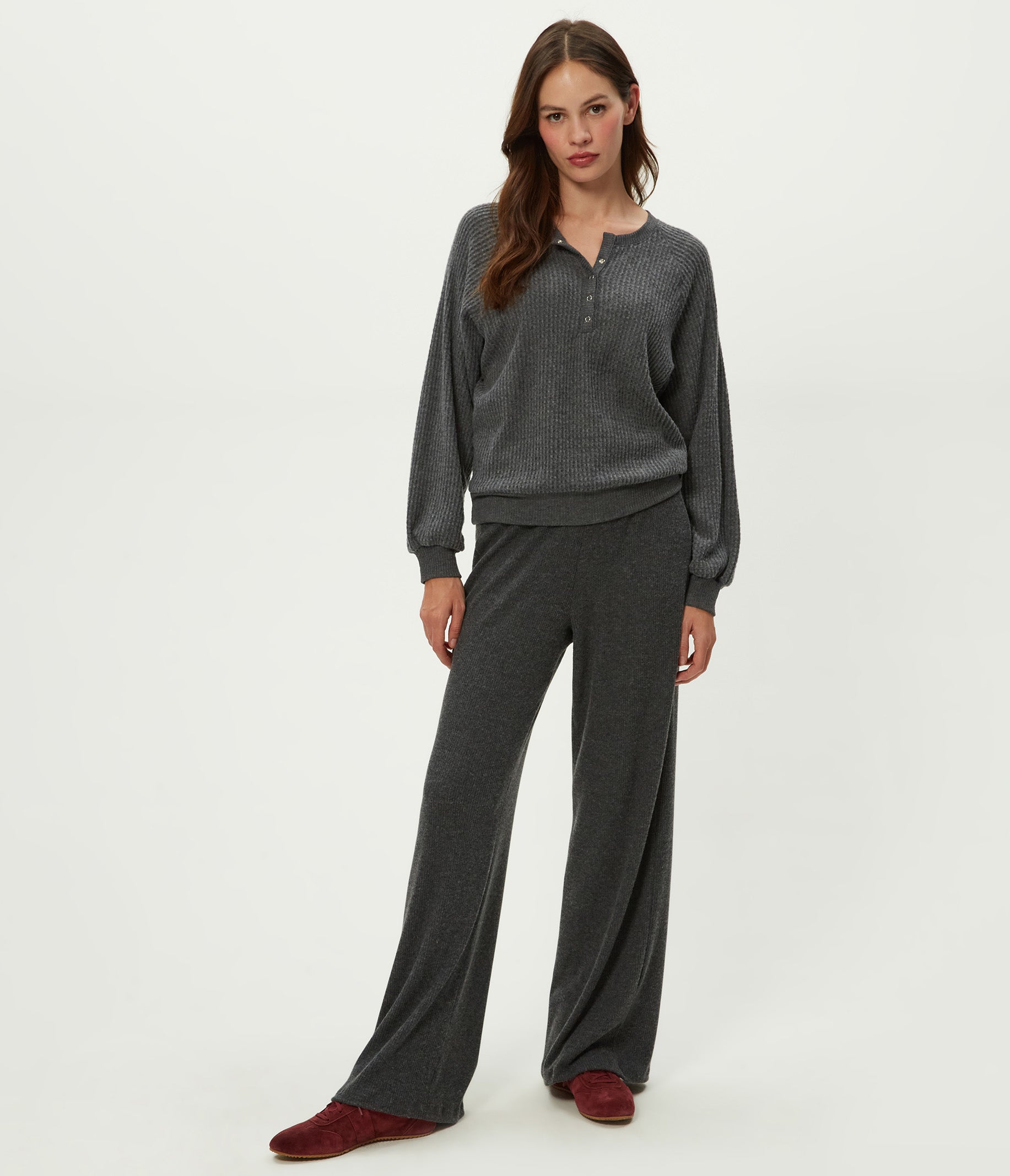 Eira Henley Brushed Waffle Top