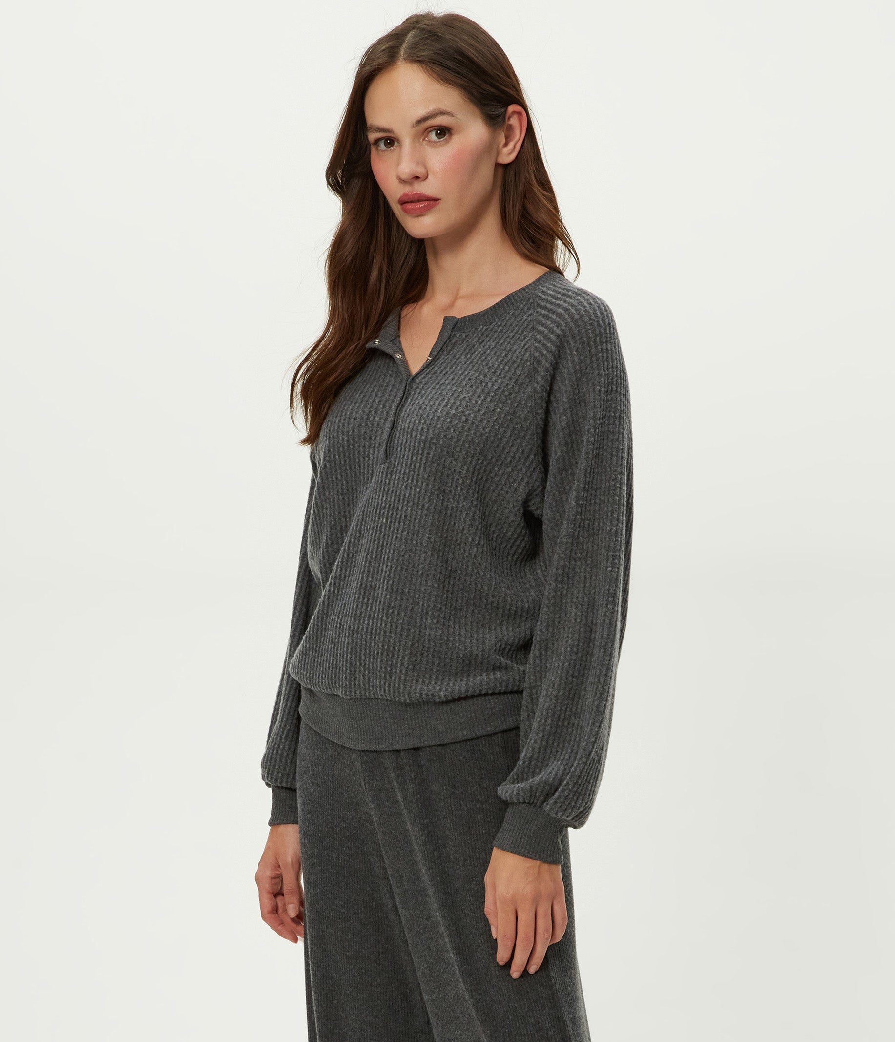 Eira Henley Brushed Waffle Top