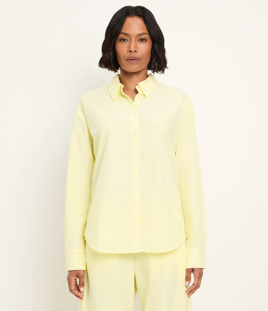 Carson Button Down Shirt in BUTTERCUP Yellow Close Up View #BUTTERCUP