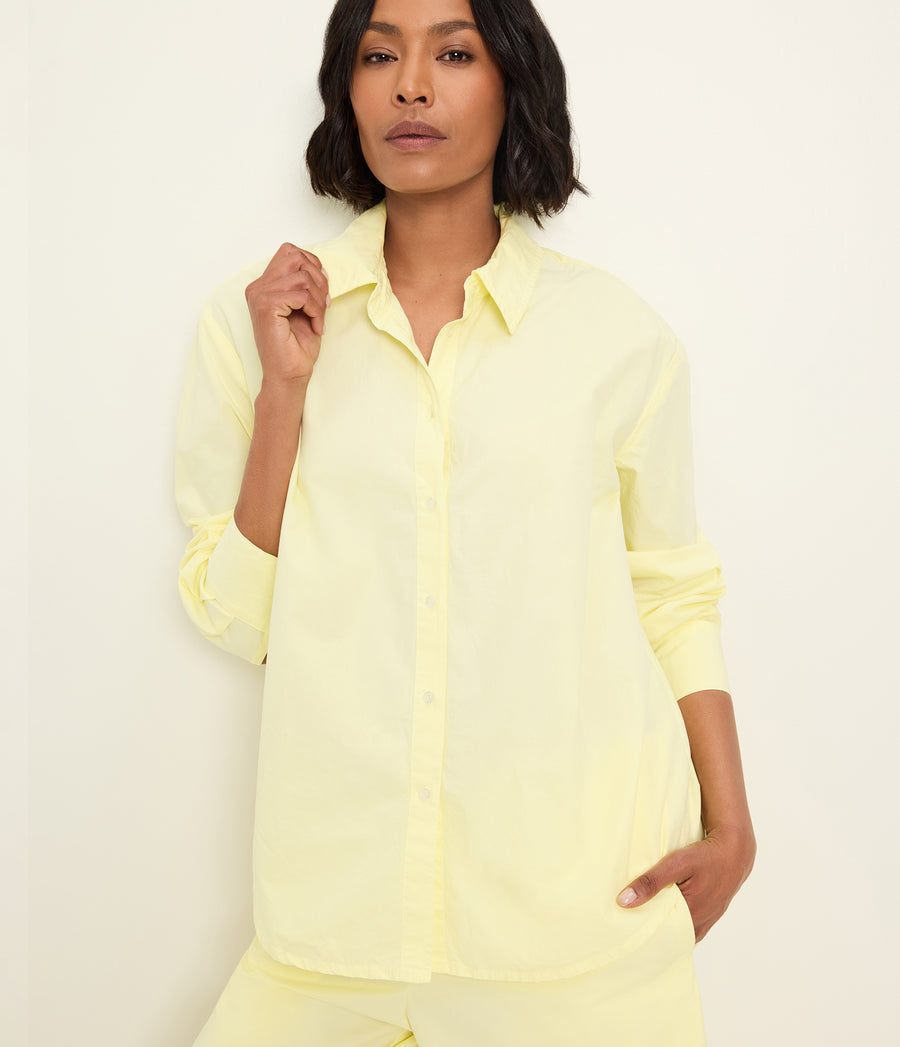 Carson Button Down Shirt in BUTTERCUP Yellow Close Up View #BUTTERCUP
