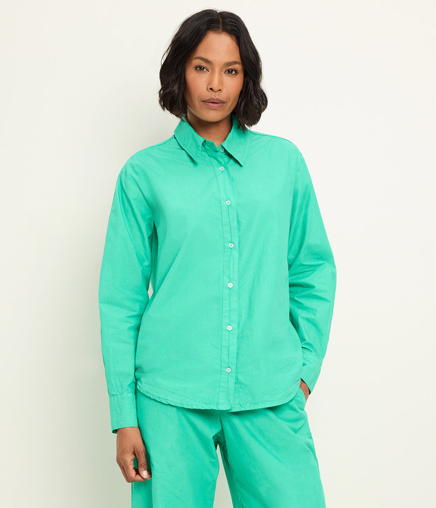 Carson Button Down Shirt in MALDIVES Green Full Body View #MALDIVES