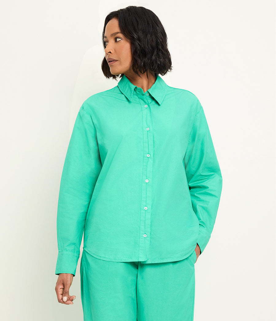 Carson Button Down Shirt in MALDIVES Green Side View #MALDIVES