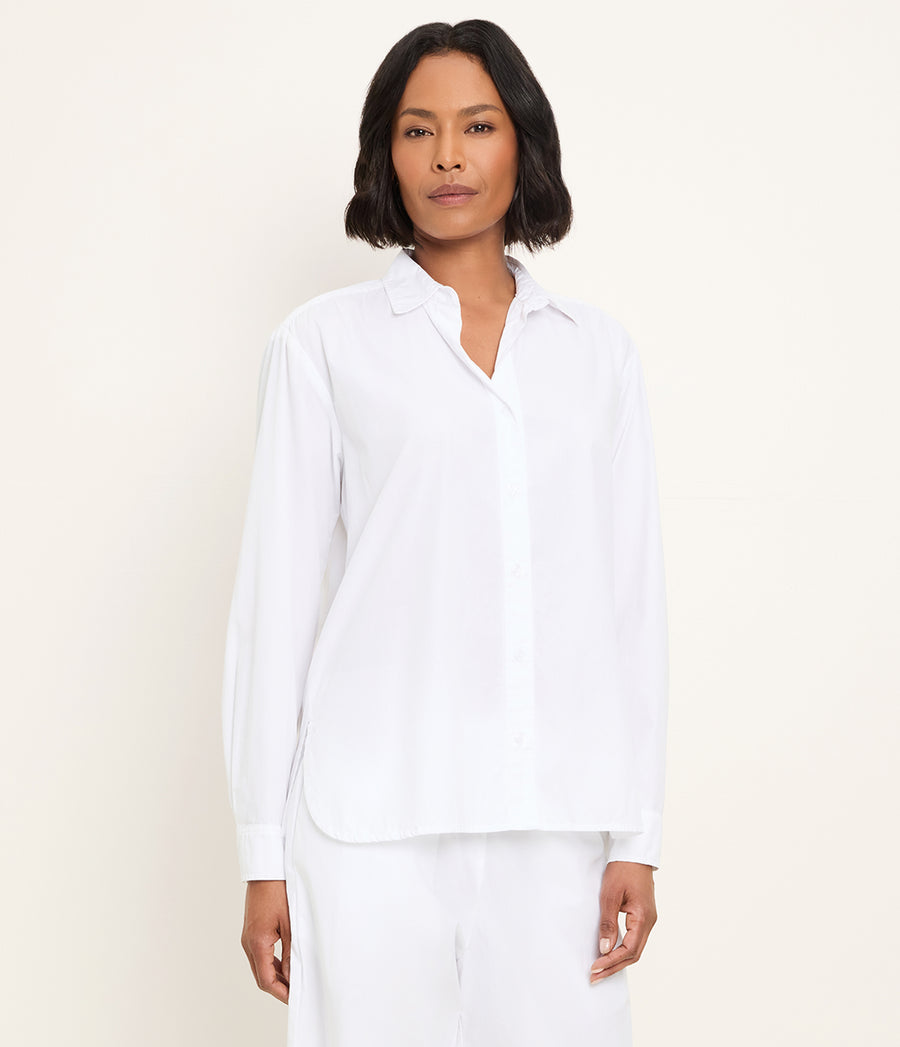 Carson Button Down Shirt in White Side View #WHITE
