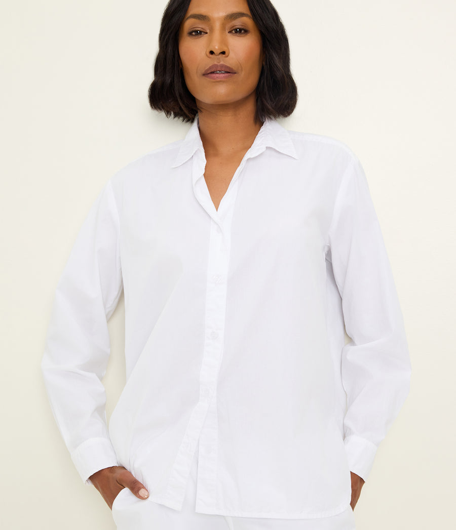 Carson Button Down Shirt in White Close up View #WHITE