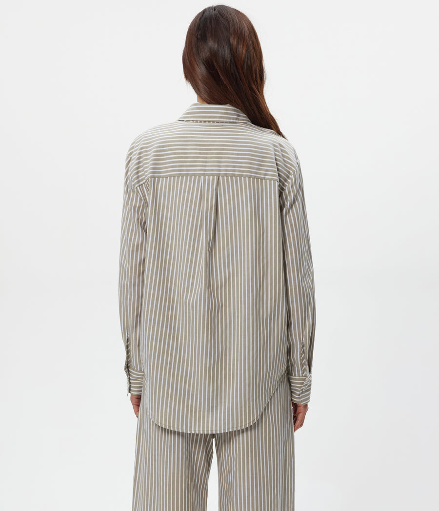 Carson Striped Button Down Shirt in Olive Green Back View #OLIVE