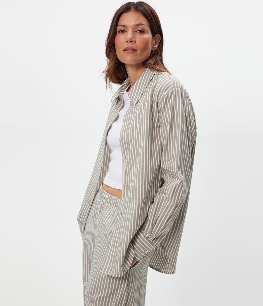 Carson Striped Button Down Shirt in Olive Green Side View #OLIVE