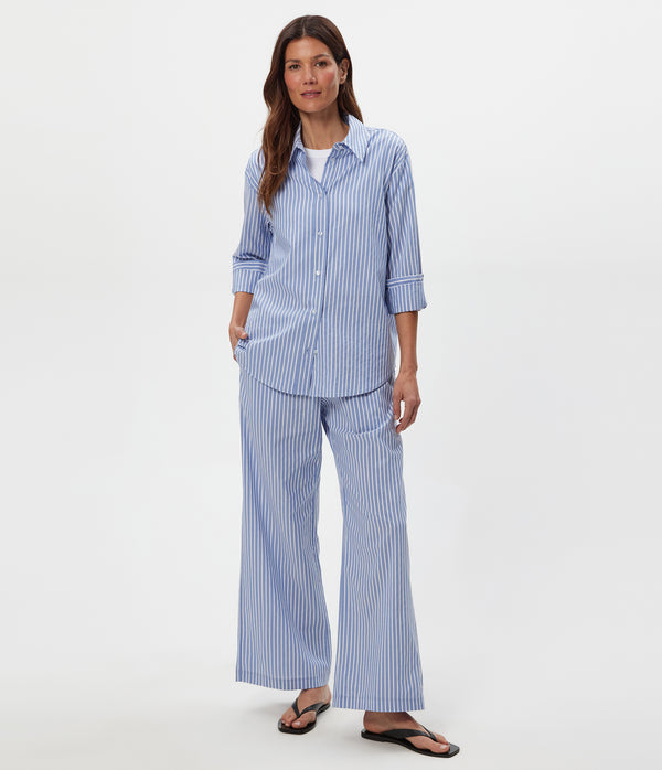 Carson Striped Button Down Shirt in SKY Blue Full Body View #SKY