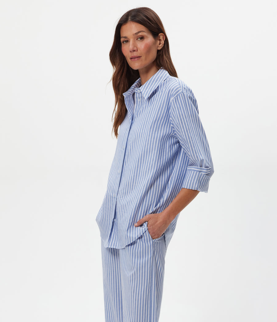 Carson Striped Button Down Shirt in SKY Blue Side View #SKY
