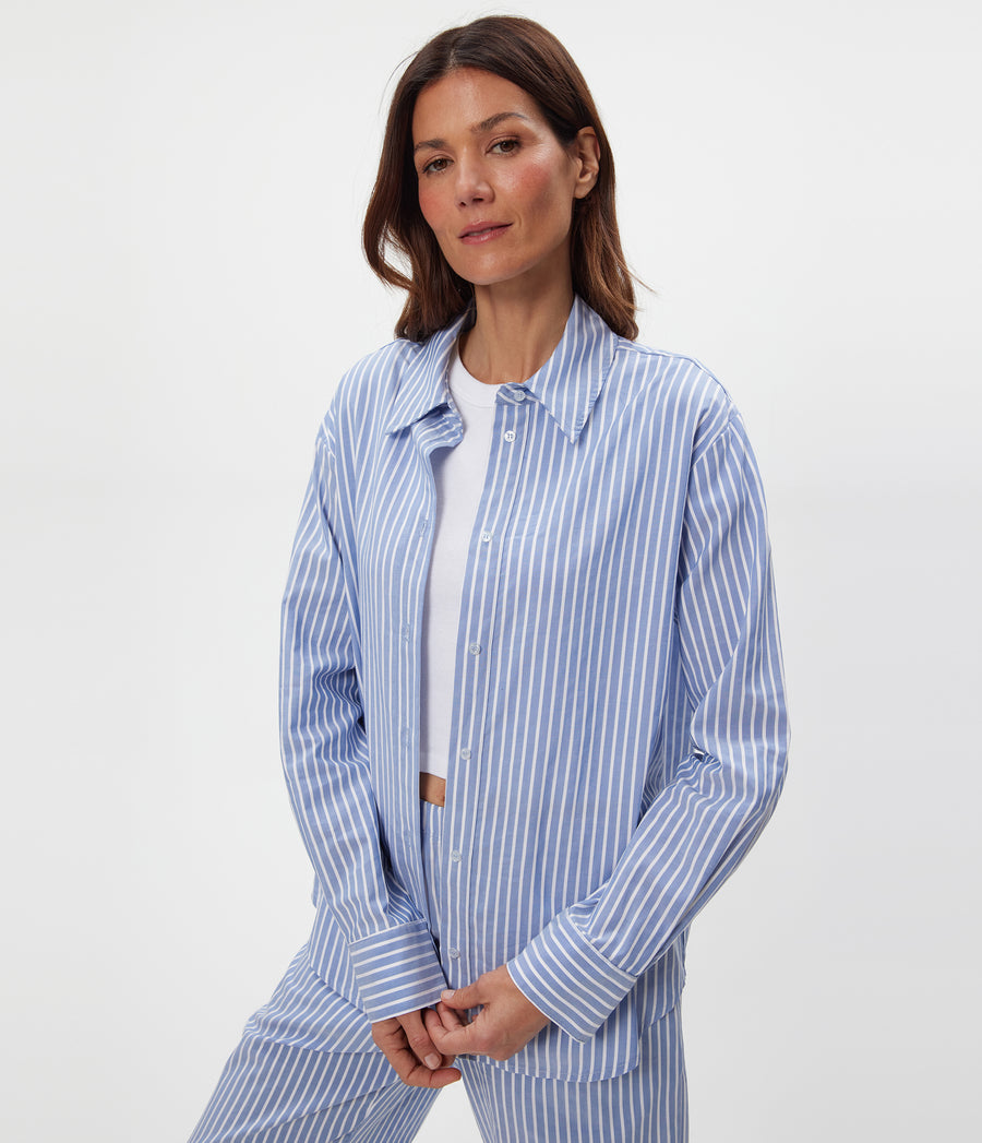 Carson Striped Button Down Shirt in SKY Blue Back View #SKY