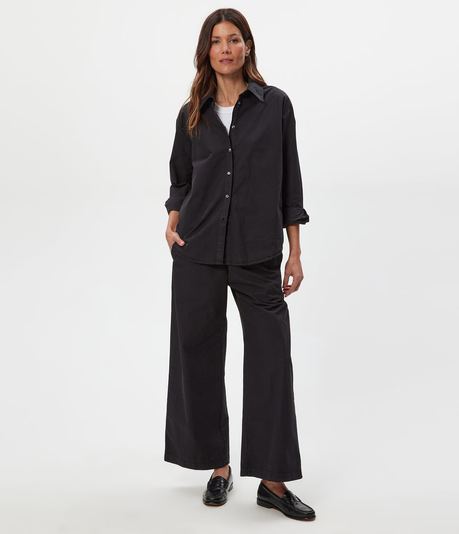 Carson Button Down Shirt in Black Full Body View #BLACK