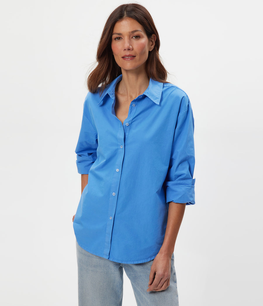 Carson Button Down Shirt in BLUE RIBBON Blue Close up View #BLUE RIBBON