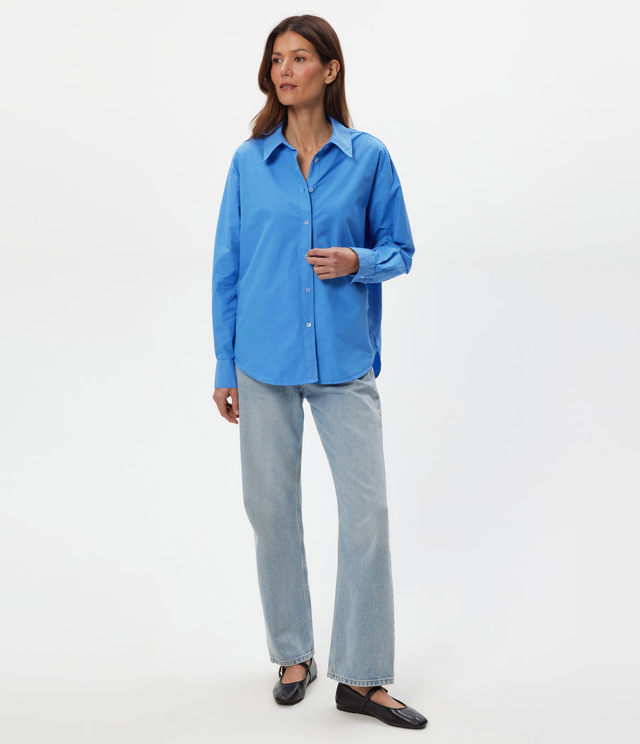 Carson Button Down Shirt in BLUE RIBBON Full Body View #BLUE RIBBON