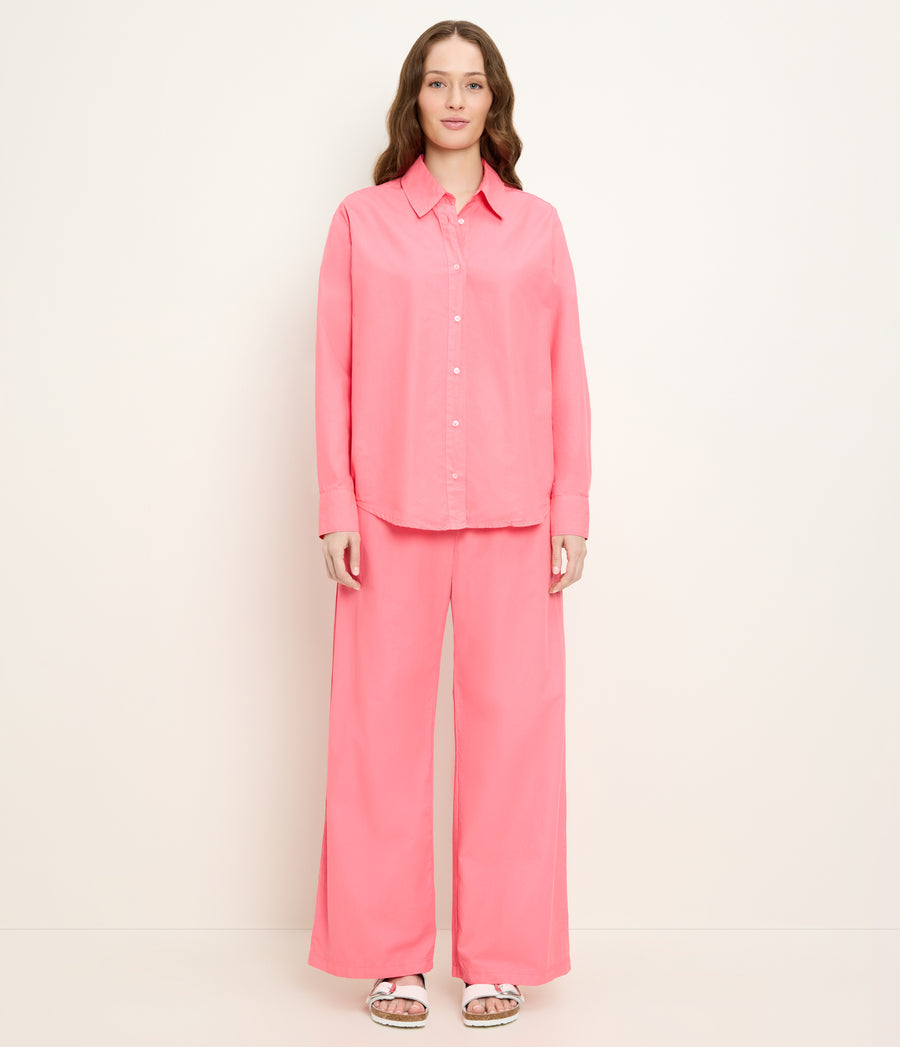 Carson Button Down Shirt in DRAGONFRUIT Pink Full Body View #DRAGONFRUIT