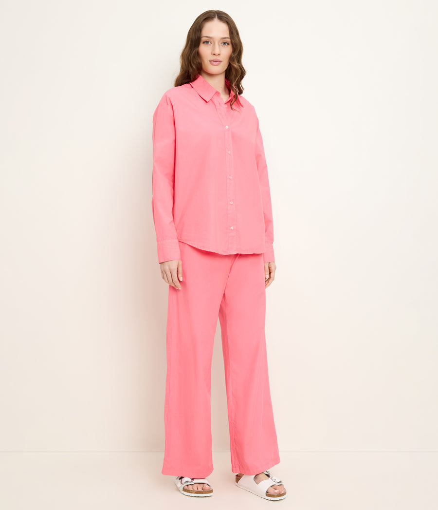 Carson Button Down Shirt in DRAGONFRUIT Pink Side View #DRAGONFRUIT