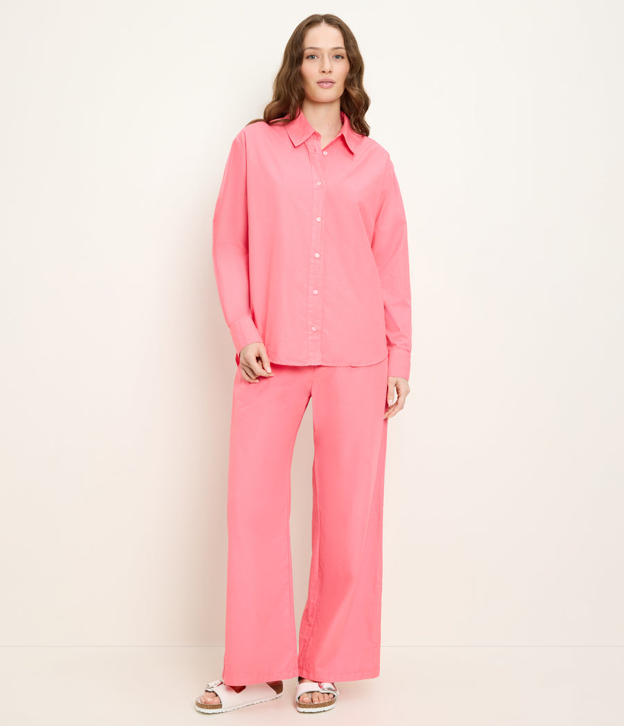 Carson Button Down Shirt in DRAGONFRUIT Pink Full Body View #DRAGONFRUIT