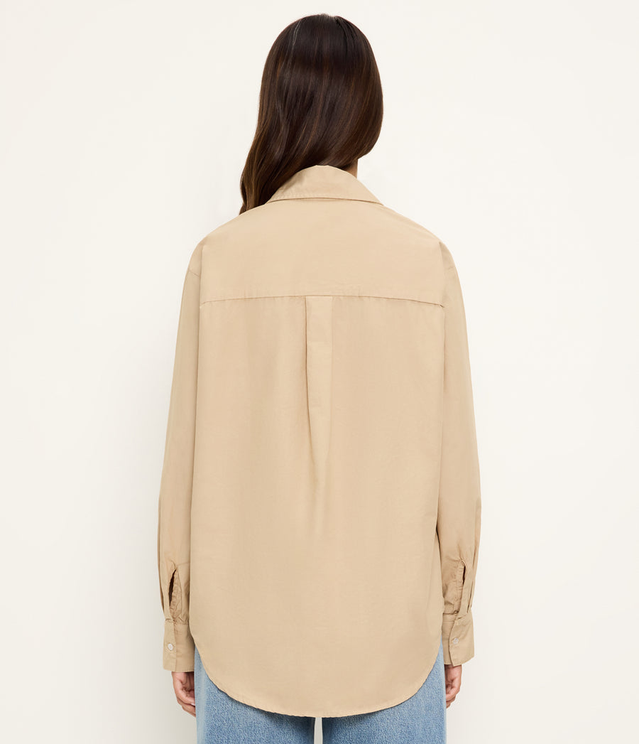 Carson Button Down Shirt in  MACADAMIA Beige Back View #MACADAMIA