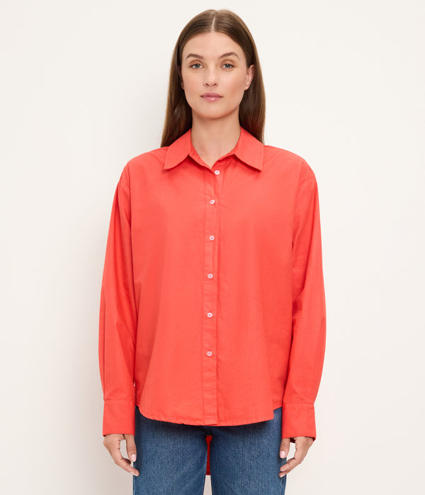 Carson Button Down Shirt in SAMBA RED Full Body View #SAMBA