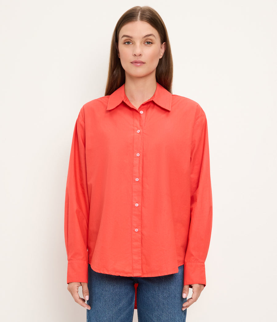 Carson Button Down Shirt in SAMBA RED Full Body View #SAMBA