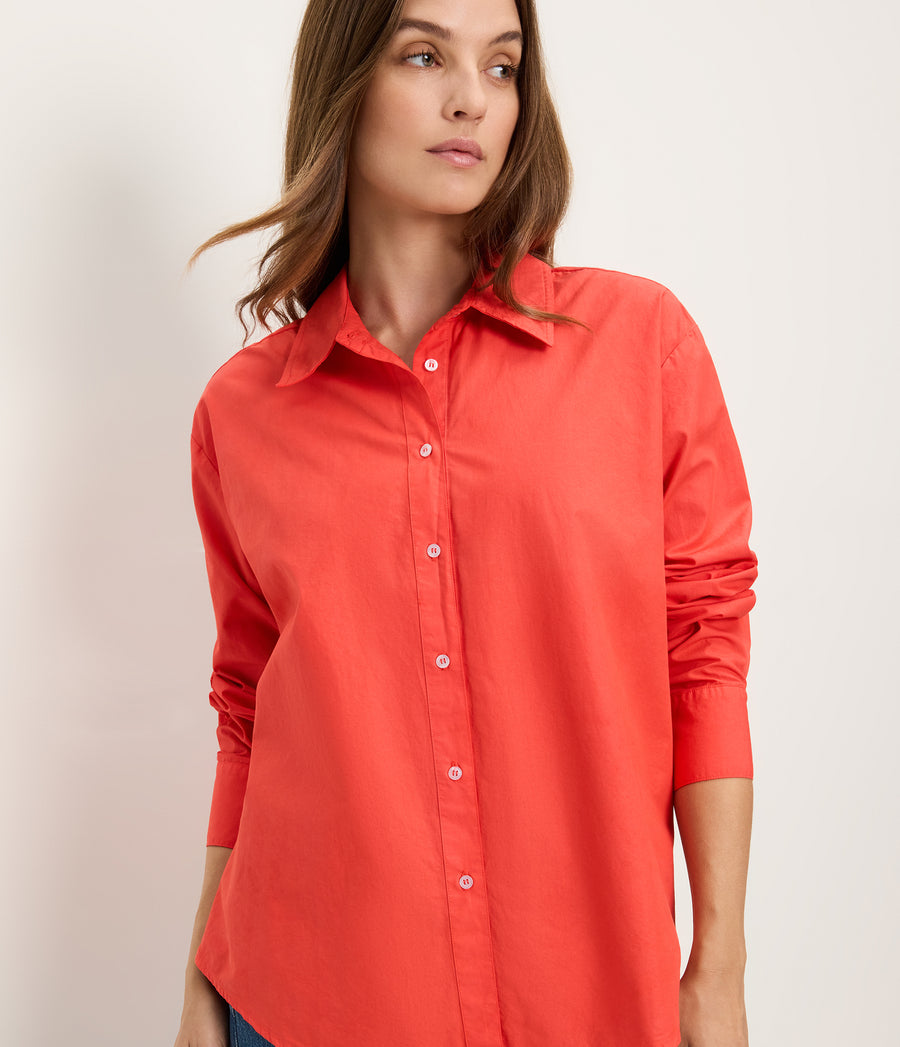 Carson Button Down Shirt in SAMBA RED Close up View #SAMBA