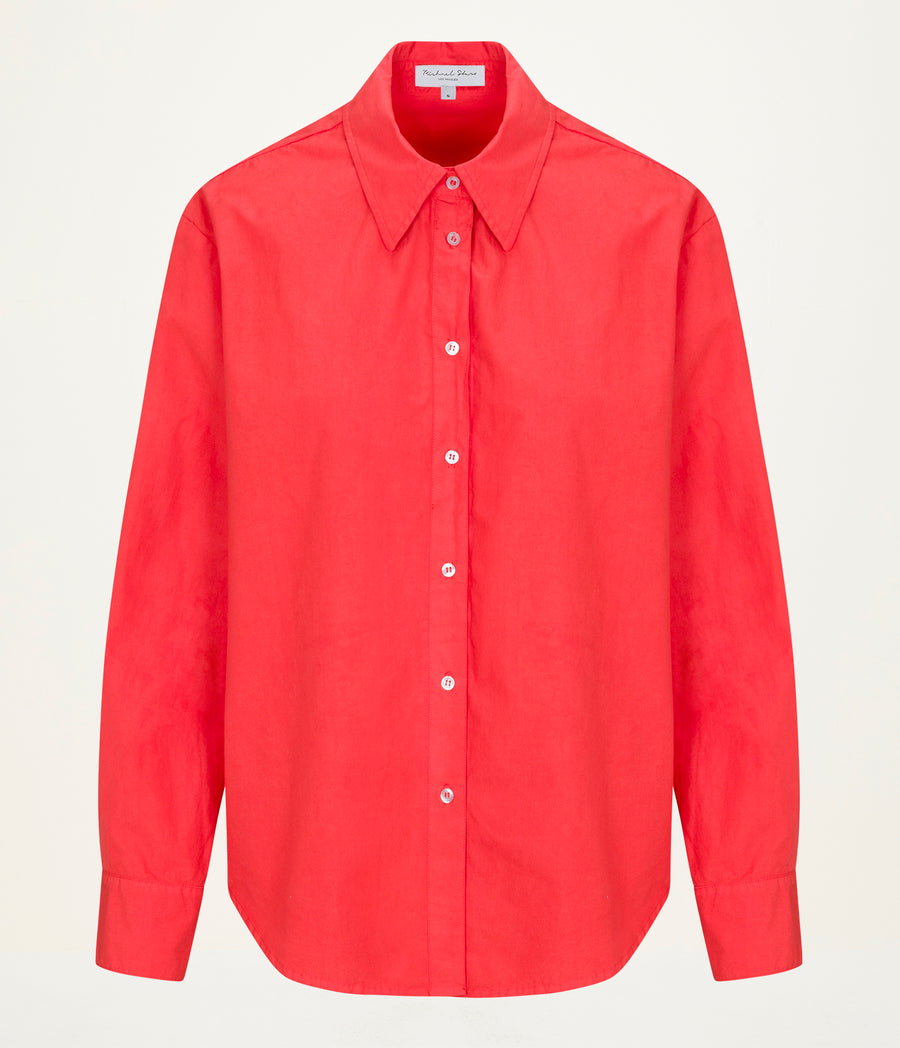 Carson Button Down Shirt in SAMBA RED Close up View #SAMBA