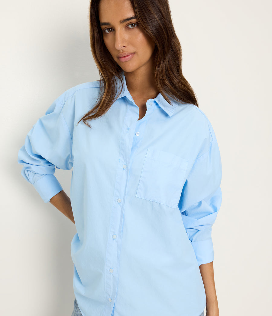 Carson Button Down Shirt in SKY Blue Close up View #SKY