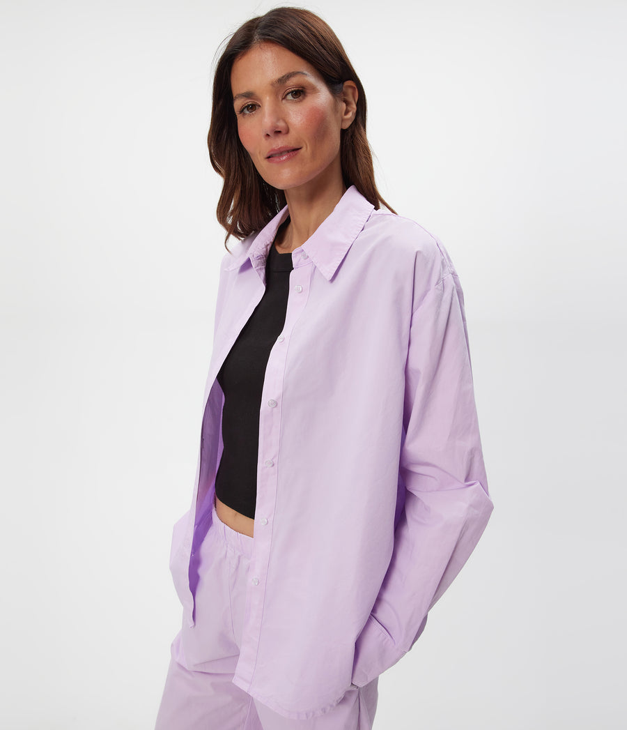Carson Button Down Shirt in WHIMSY PURPLE Close up View #WHIMSY