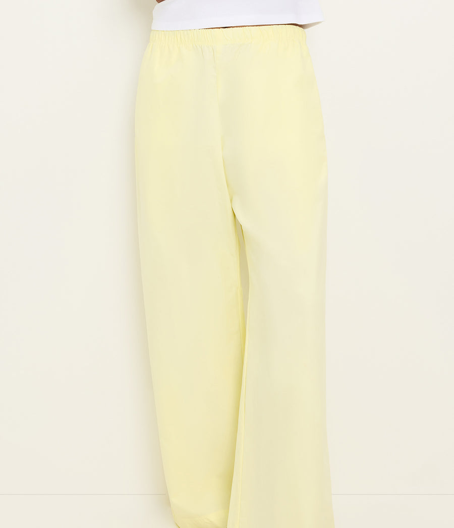 Taylor Wide Leg Pant in BUTTERCUP Yellow Close Up View #BUTTERCUP