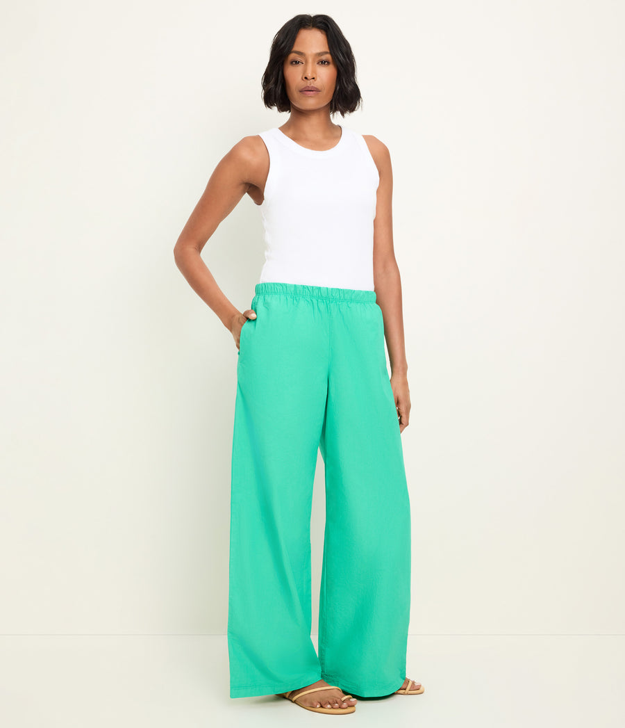 Taylor Wide Leg Pant in MALDIVES Green Full Body View #MALDIVES