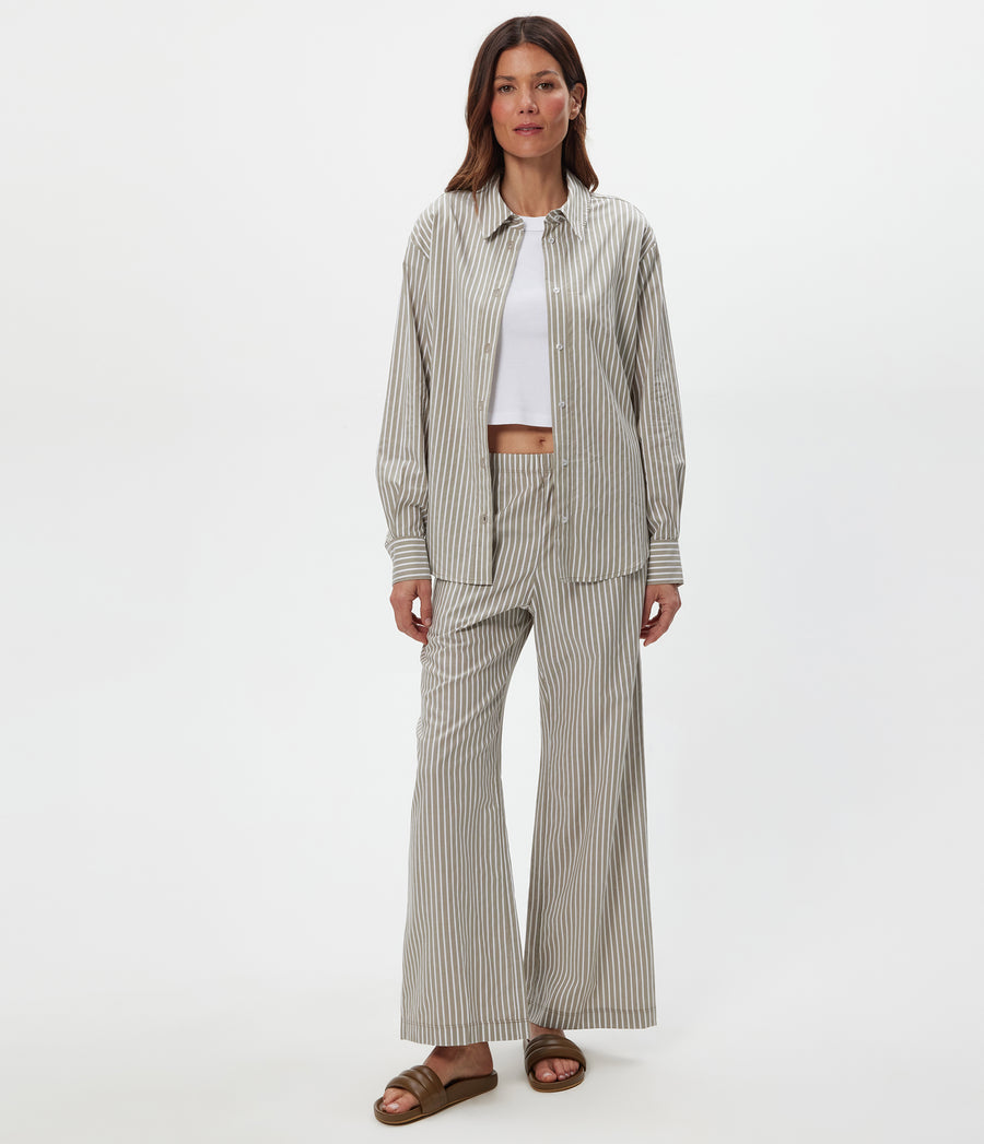 Taylor Striped Wide Leg Pant in Olive Green Close up View #OLIVE