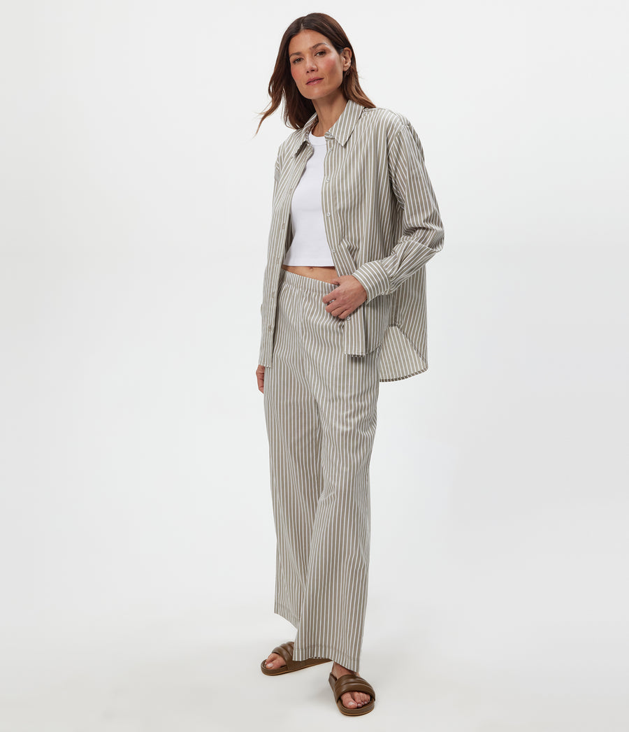 Taylor Striped Wide Leg Pant in Olive Green Side View #OLIVE