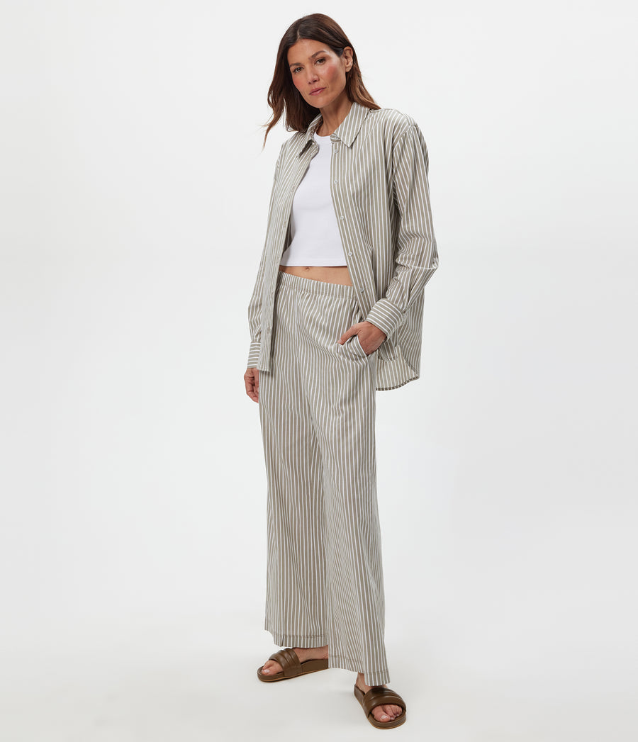 Taylor Striped Wide Leg Pant in Olive Green Full Body View #OLIVE