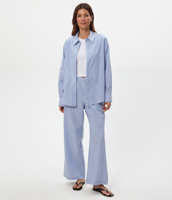 Taylor Striped Wide Leg Pant in SKY Blue Close up View #SKY