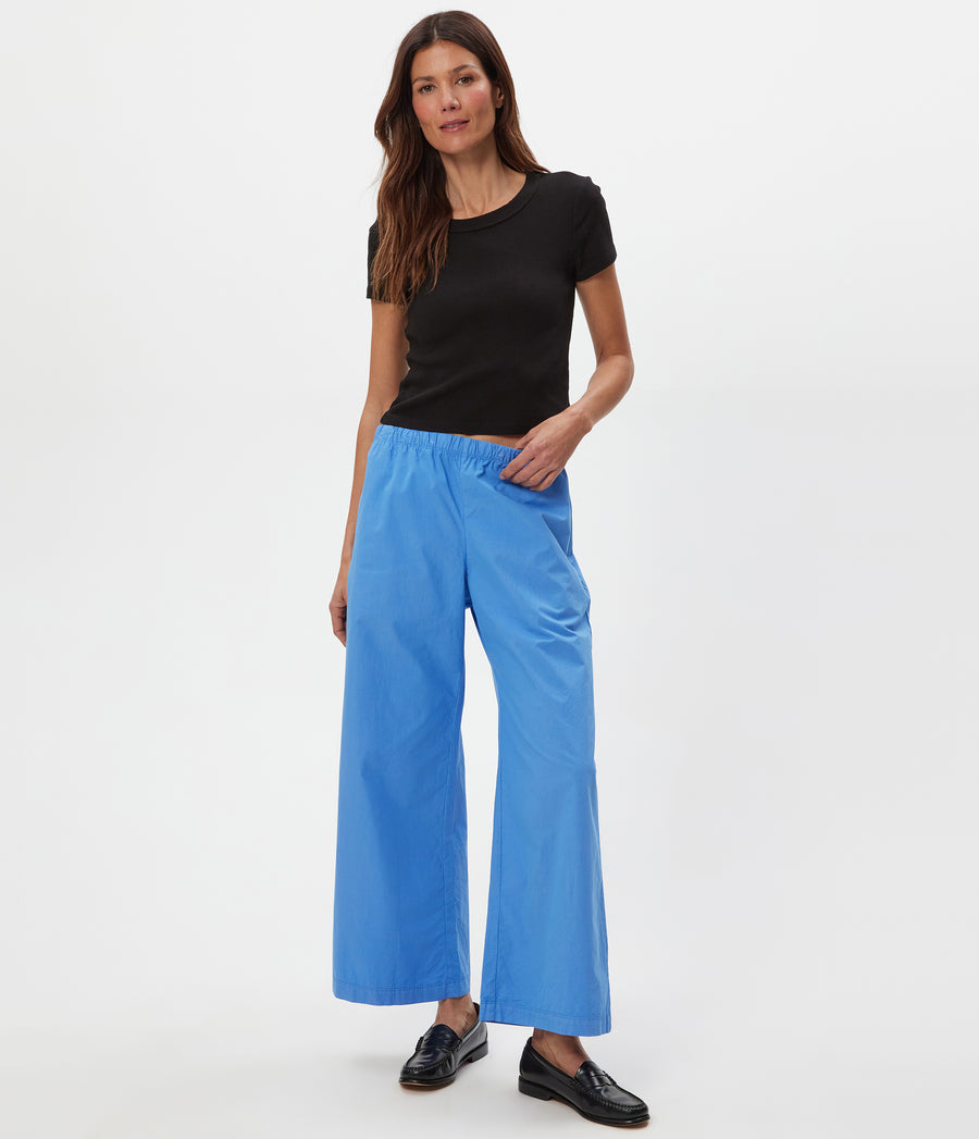 Taylor Wide Leg Pant in BLUE RIBBON Blue Close up View #BLUE RIBBON
