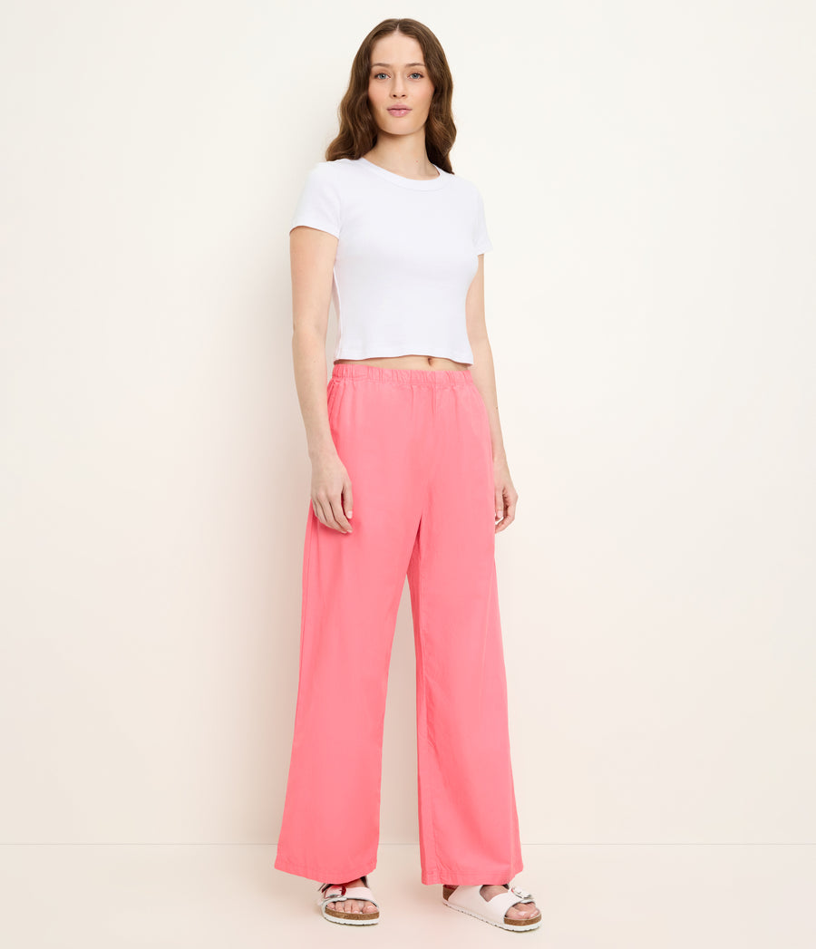 Taylor Wide Leg Pant in DRAGONFRUIT Pink Side View #DRAGONFRUIT