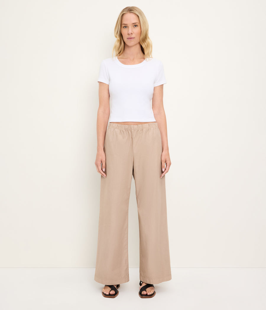 Taylor Wide Leg Pant in  MACADAMIA Beige Close up View #MACADAMIA