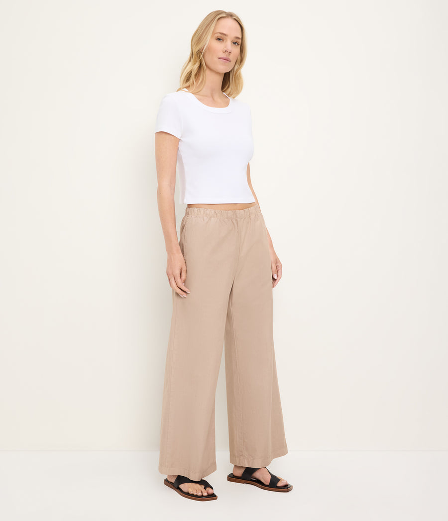 Taylor Wide Leg Pant in  MACADAMIA Beige Side View #MACADAMIA