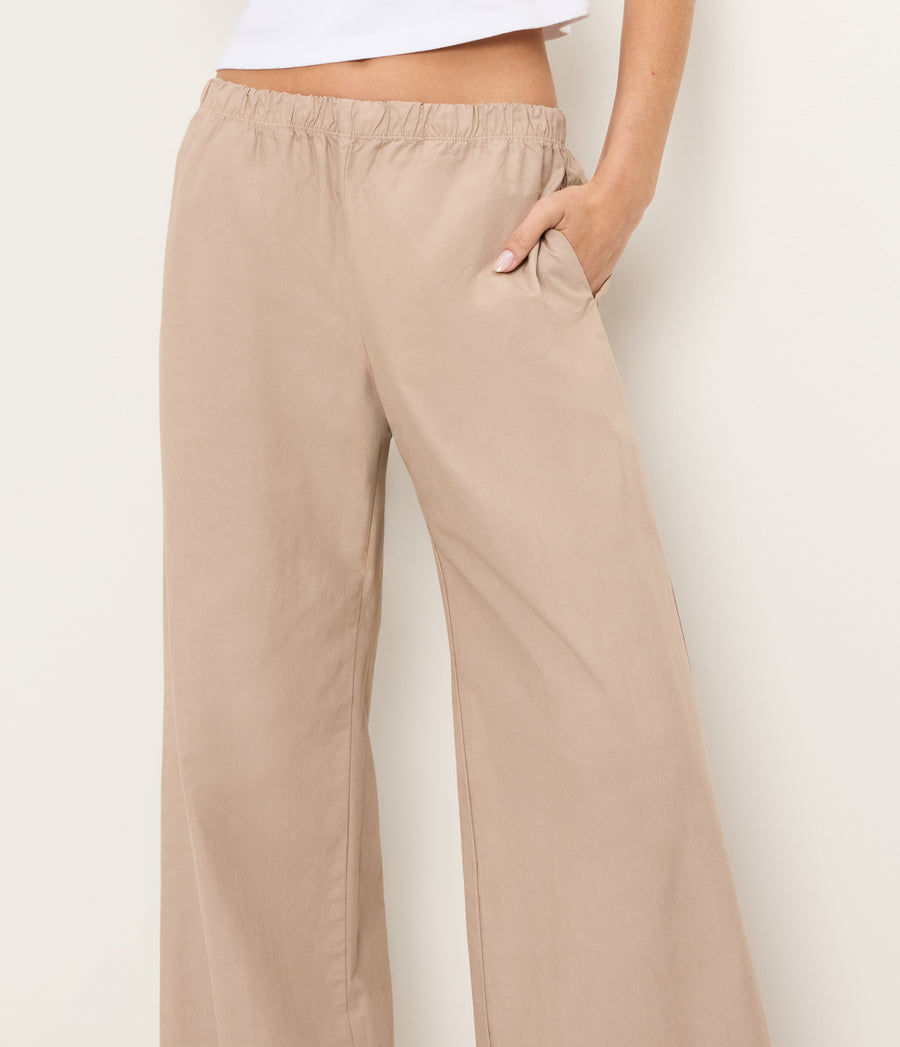 Taylor Wide Leg Pant in  MACADAMIA Beige Full Body View #MACADAMIA