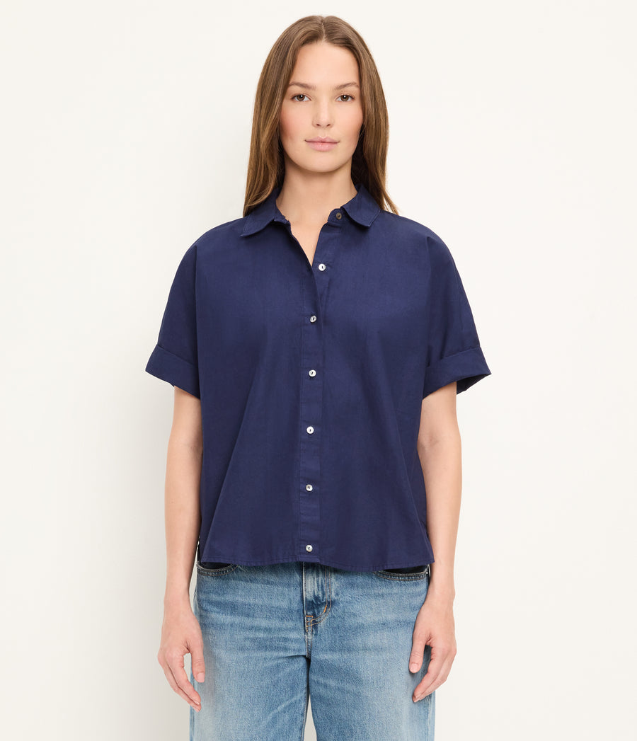 Otis Button Down Shirt in Nocturnal Blue Full Body View #NOCTURNAL
