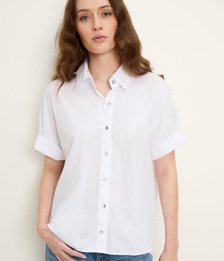 Otis Button Down Shirt in White Close up View #WHITE