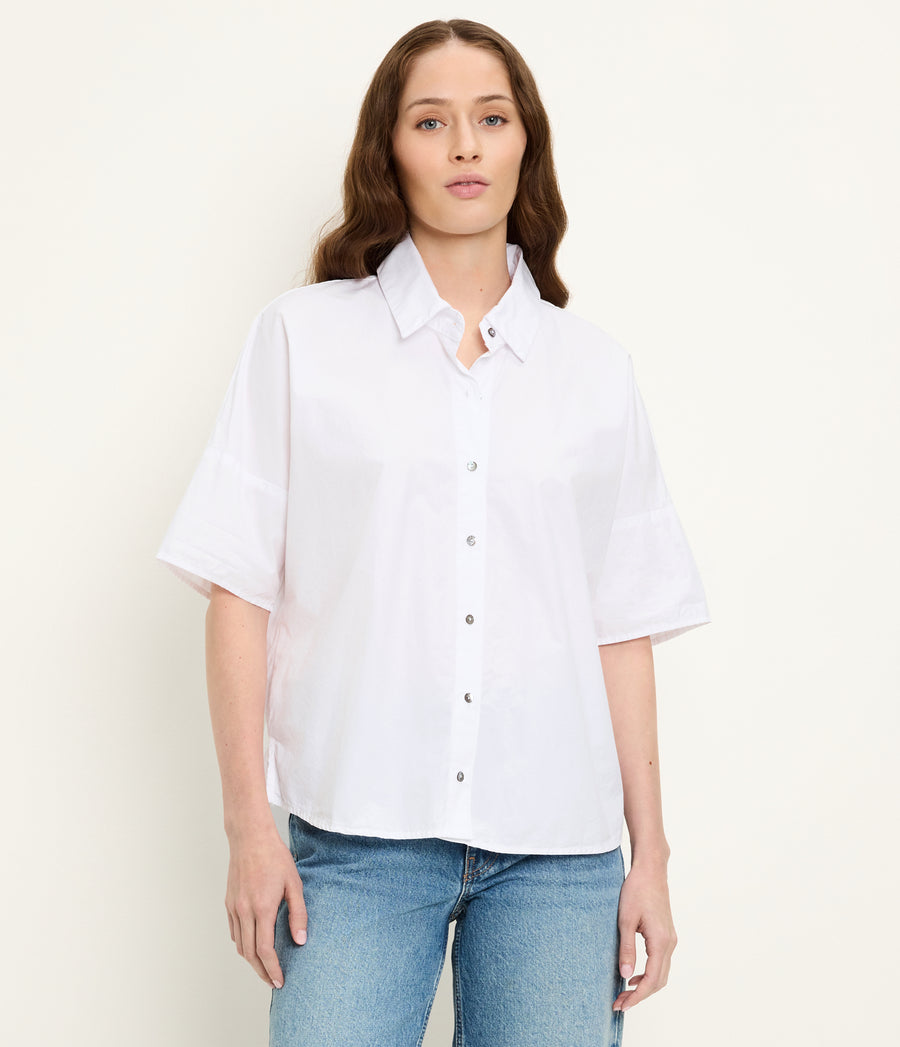 Otis Button Down Shirt in White Full Body View #WHITE
