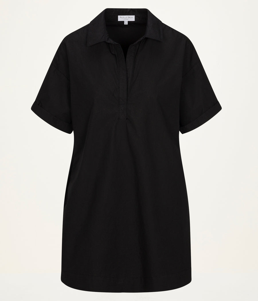 Emmeline Shirtdress  in Black Close up View #BLACK