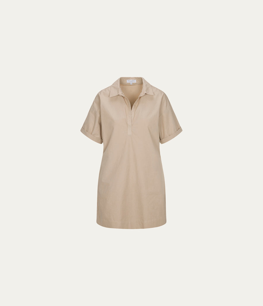 Emmeline Shirtdress in  MACADAMIA Beige Close up View #MACADAMIA