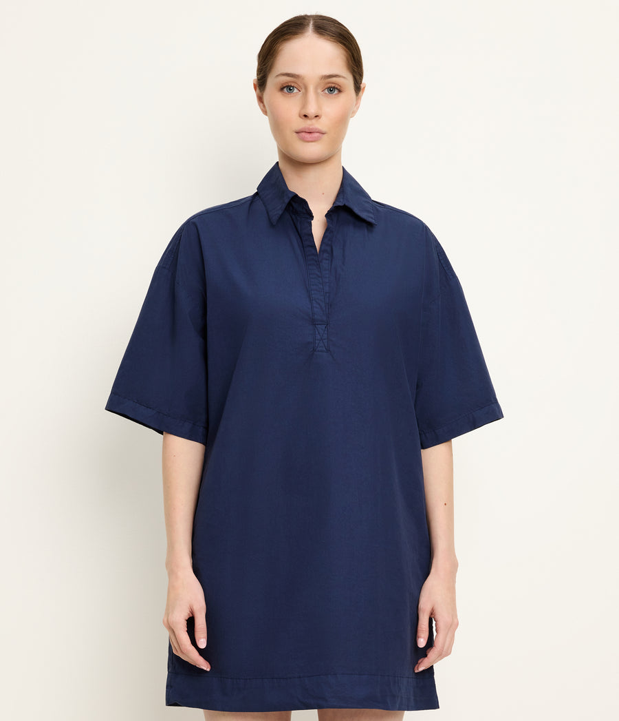 Emmeline Shirtdress in Nocturnal Blue Full Body View #NOCTURNAL