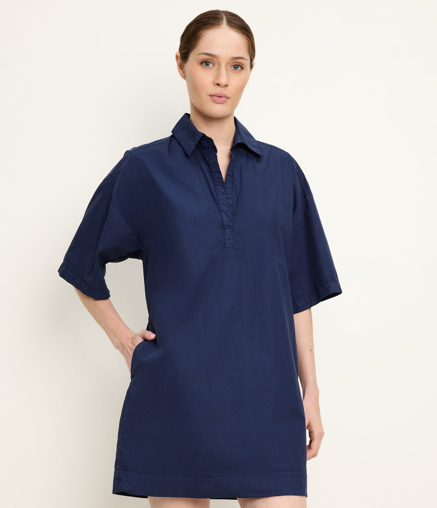 Emmeline Shirtdress in Nocturnal Blue Side View #NOCTURNAL