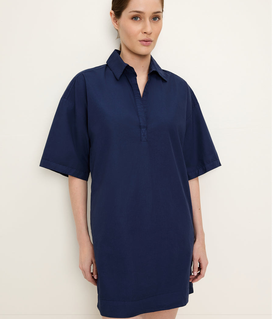 Emmeline Shirtdress in Nocturnal Blue Close up View  #NOCTURNAL