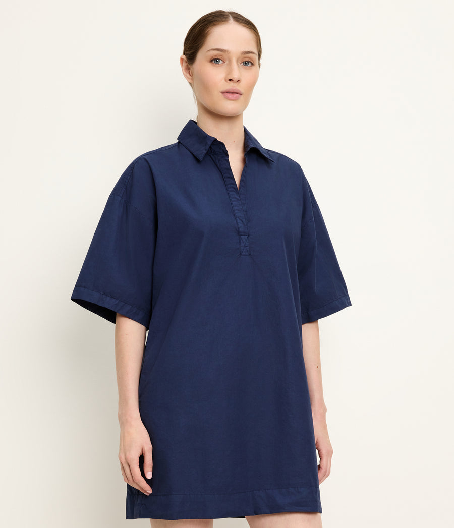 Emmeline Shirtdress in Nocturnal Blue Full Body View #NOCTURNAL