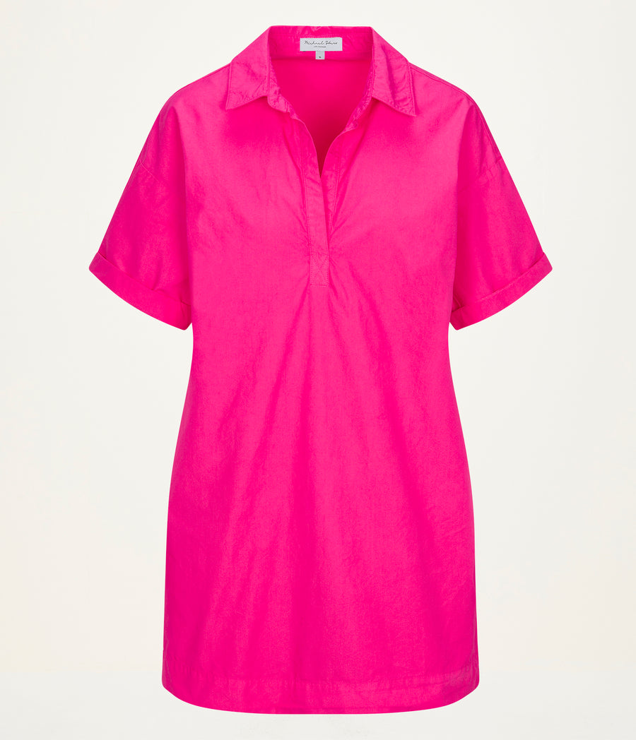 Emmeline Shirtdress in HOT Pink Close up View #PINK PUNCH