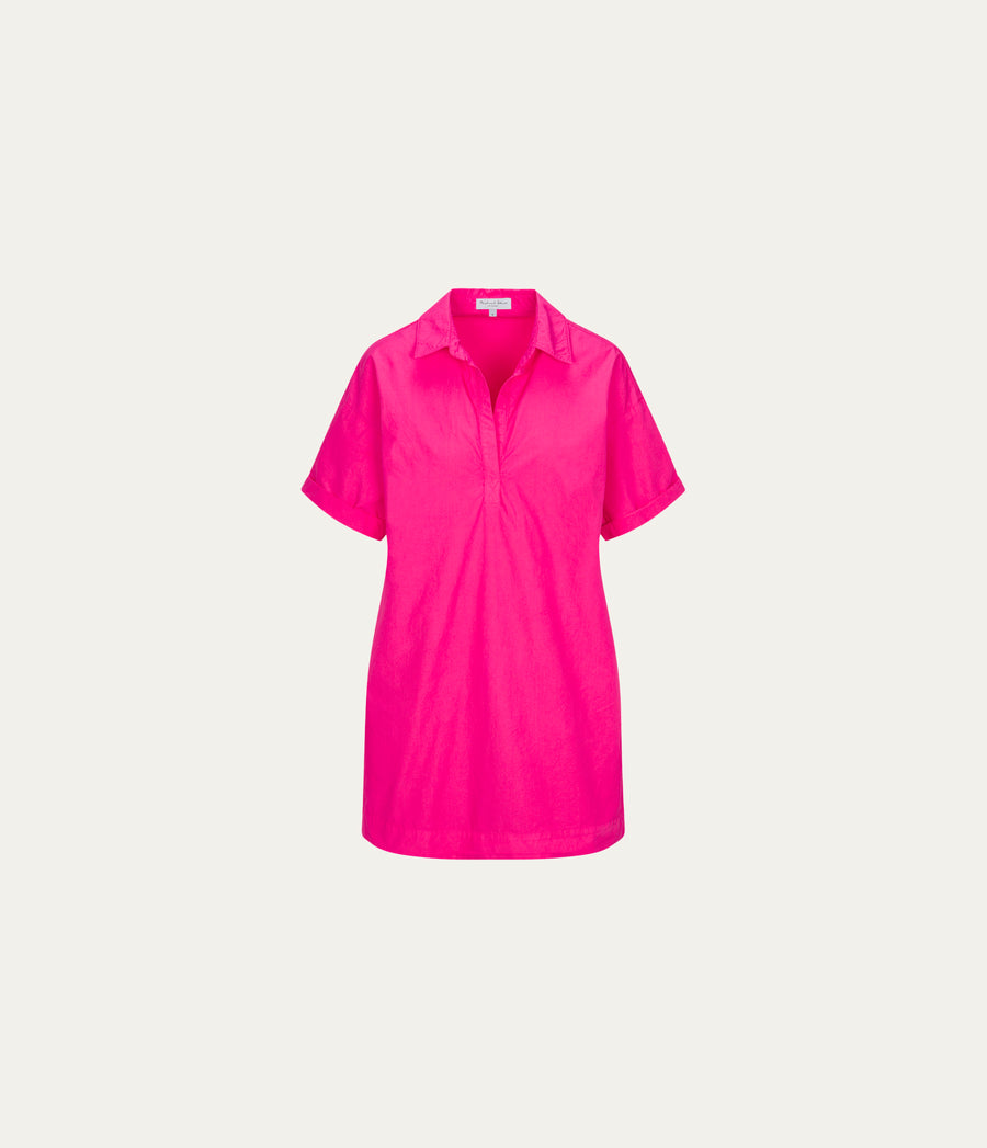 Emmeline Shirtdress in HOT Pink Close up View #PINK PUNCH