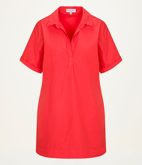 Emmeline Shirtdress in SAMBA RED Close up View #SAMBA