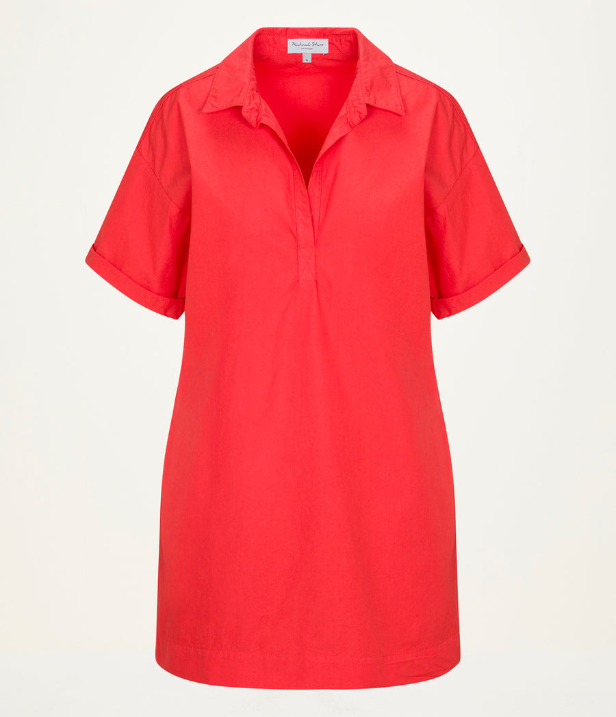 Emmeline Shirtdress in SAMBA RED Close up View #SAMBA